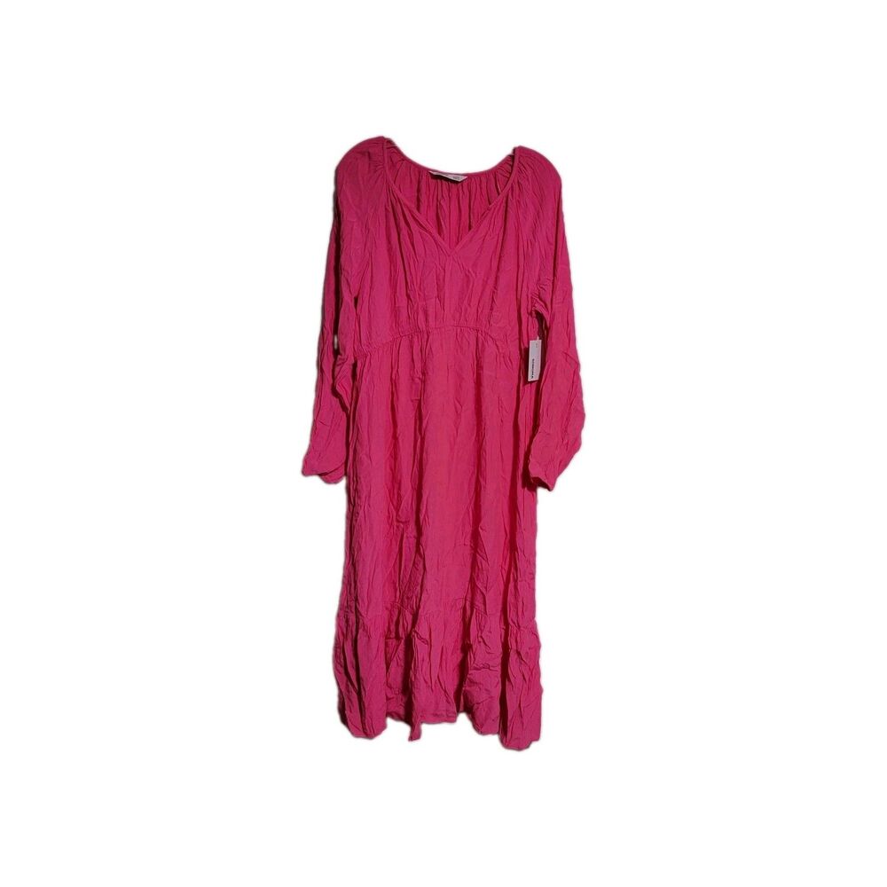 Sonoma Maternity Women L Pink Maxi Dress Long Sleeve V Neck Tiered NWT